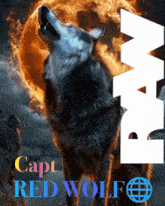 a wolf is howling in front of a full moon and the words capt red wolf