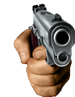 a hand is holding a gun with two holes in the front