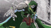 a cartoon drawing of a superhero with a gun and a cape that says ' beast ' on it