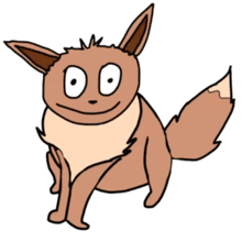 a cartoon drawing of a fox with glowing eyes and a tail