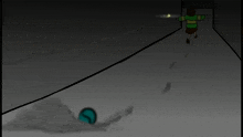 a cartoon of a person running in a dark room with a tennis ball