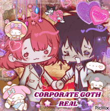 a picture of a boy and a girl holding hands with the words corporate goth real below them