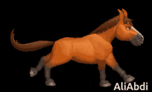 a pixel art drawing of a horse with the name aliabdi on the bottom
