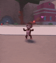 a monkey in a pink bikini is dancing in a video game while holding a heart .