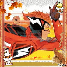 a picture of a cartoon character with a hi speech bubble