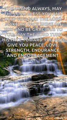 a picture of a waterfall with a bible verse on it