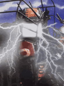 a lightning bolt strikes a building that has the number 5 on it