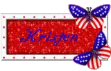 the name kristen is written on a red background with butterflies
