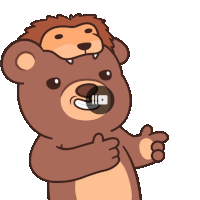 a teddy bear with a lion 's mane on its head giving a thumbs up