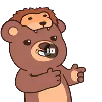 a teddy bear with a lion 's mane on its head giving a thumbs up