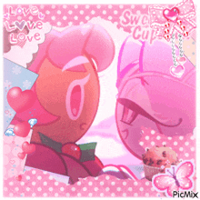 a couple of cartoon characters standing next to each other with the words love love love written in the background