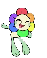 a cartoon drawing of a flower with a rainbow colored flower on its head