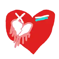 a drawing of a red heart with a white x on it