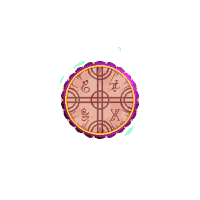 a pixel art drawing of a circle with symbols on it including x and o
