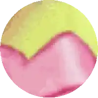 a pink and yellow circle with a swirl on it