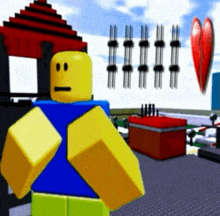 a roblox character with a broken heart in the background .