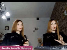 two women are standing next to each other with the name rosalia rossella matanza on the bottom