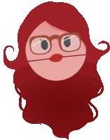 a cartoon drawing of a woman with red hair wearing glasses and red lips