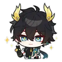 a cartoon character with horns on his head is giving a peace sign .