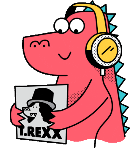Dinosaur Listening To A Vinyl Record With Headphones On Sticker - Geraldthe Jurassic Giant Dinosaur Music Lover Stickers