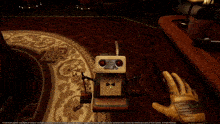 a screenshot of a video game shows a person touching a box