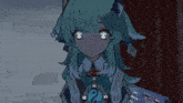 a girl with green hair is wearing a necklace with a ying yang symbol on it