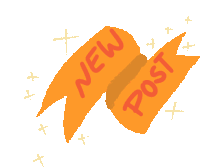 an orange ribbon that says new post on it