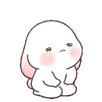 a cartoon of a white rabbit with pink cheeks and a crying face