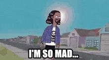 a cartoon character says i 'm so mad in front of a red background