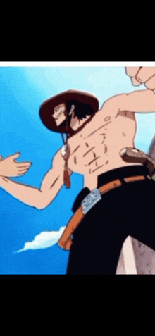 a shirtless anime character with a cowboy hat on