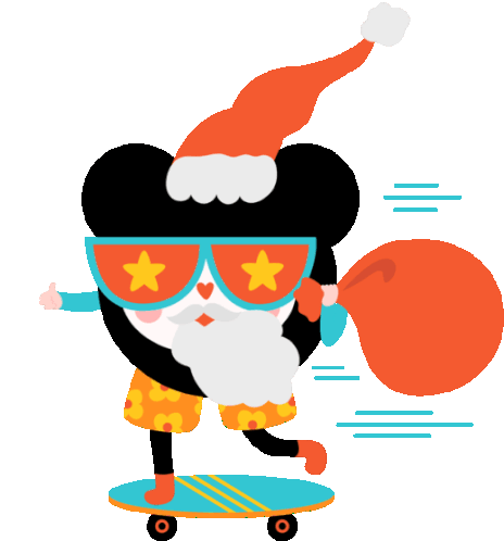 Cute Critter Dressed Up Like Tropical Santa Claus Skateboarding Sticker - We Lovea Holiday Escape Skate Stickers