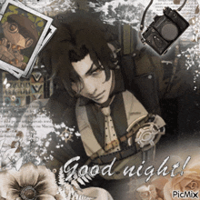 a picture of a man holding a camera with the words good night on the bottom