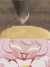 a cartoon character with pink hair is smiling with a heart on her head