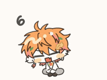 a drawing of a boy with orange hair and the numbers 6 7 and 8