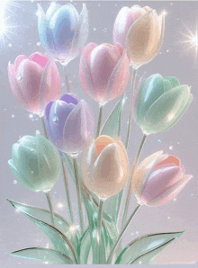 a bunch of colorful flowers are displayed on a gray background