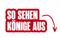 a red sign that says so sehen konige aus with an arrow pointing down