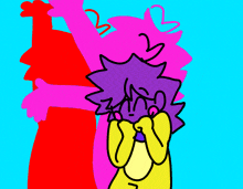 a drawing of a person with a purple hair and a yellow body