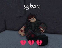 a video game character named sybau is laying on the ground