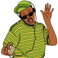 a cartoon of a man wearing headphones and sunglasses