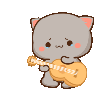 a cartoon cat is holding a guitar in its paws .