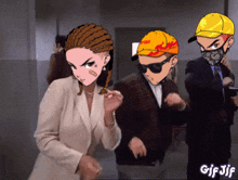 a group of people are dancing in a hallway with gif jif in the bottom right corner