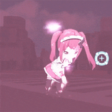 a girl in a maid outfit is surrounded by a heart shaped glowing circle