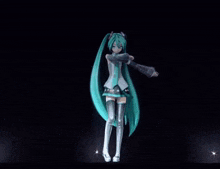 hatsune miku is dancing in a dark room