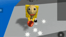 a cartoon character with a sponge head and red boxing gloves in a video game