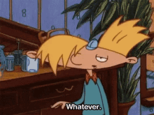 a cartoon character with a crown on his head says whatever .