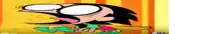 a cartoon character is flying through the air with a yellow and orange background .