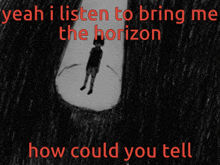 a black and white drawing of a boy with the words " yeah i listen to bring me the horizon "