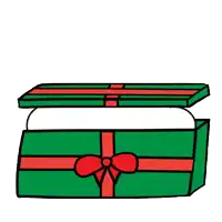 a cartoon of a snowman wearing a santa hat coming out of a christmas present