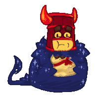 a pixel art of a devil holding a lindt chocolate