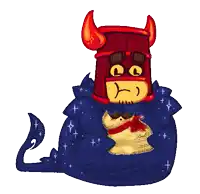 a pixel art of a devil holding a lindt chocolate